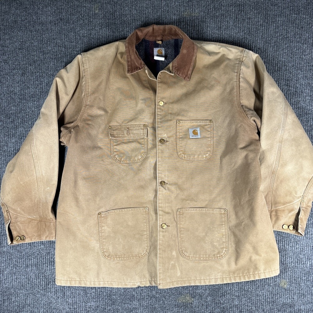 Vtg Carhartt‎ Blanket Lined Brown Duck Canvas Chore Jacket Fits Size 2XL Or 3XL